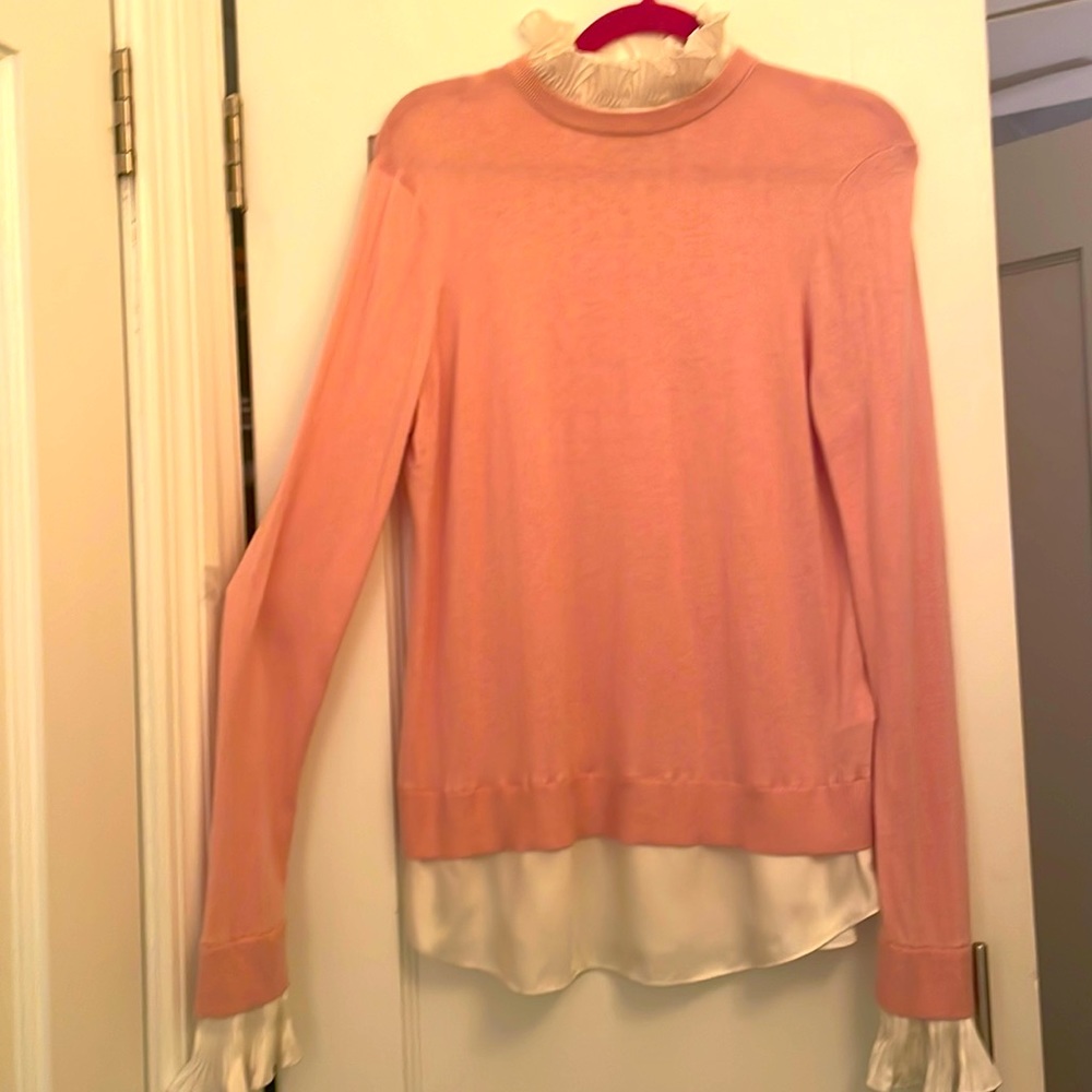 Ted Baker Pink Sweater w/ White Ruffled Trim Size L (3)